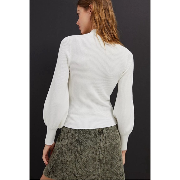Anthropologie Mock Neck Balloon Long Sleeved Ivory Sweater NWT Size L - Picture 3 of 15